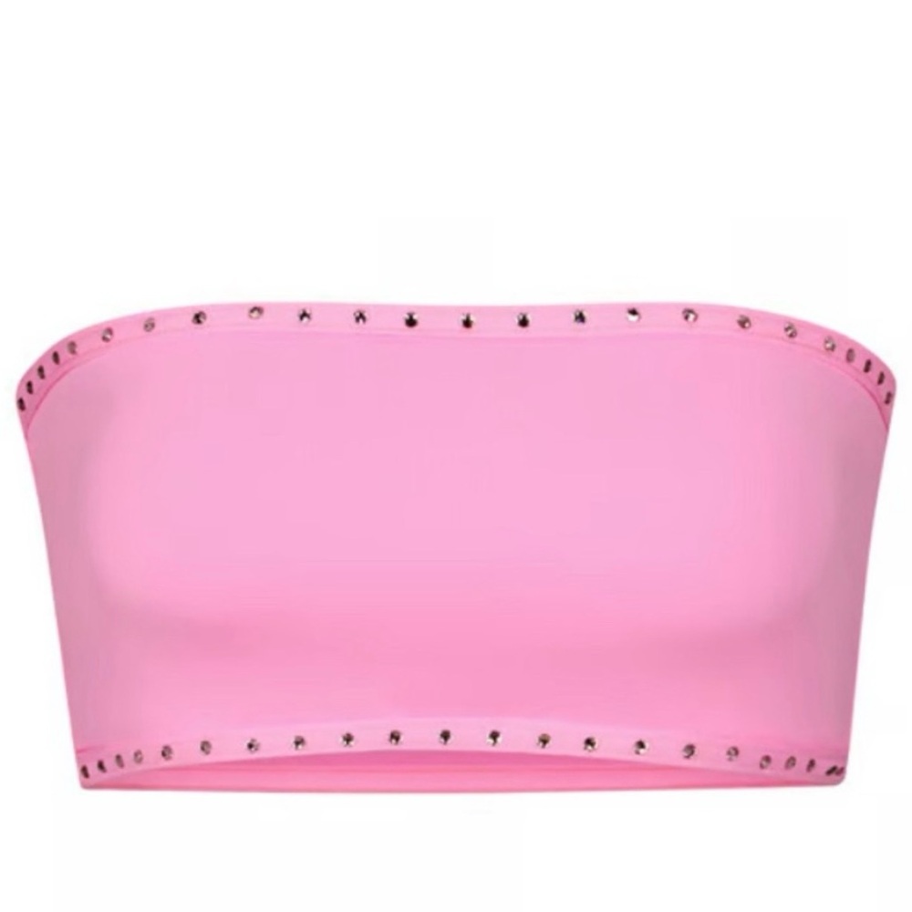 SKIMS Light Pink Rhinestones Bandeau Bikini Top
